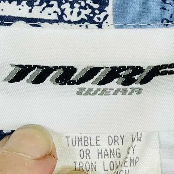 Murf Vintage Surf Theme Blue White Short Sleeve Button Front Top Shirt Mens 2XL - Picture 7 of 8